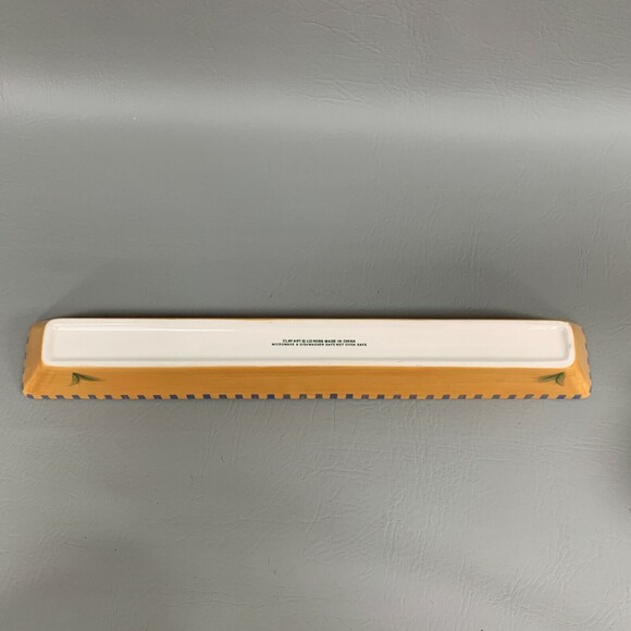 Clay Art Liz Ross Olive Dish Boat Yellow Purple Microwave Dishwasher Safe 16 3/8 - Picture 7 of 8